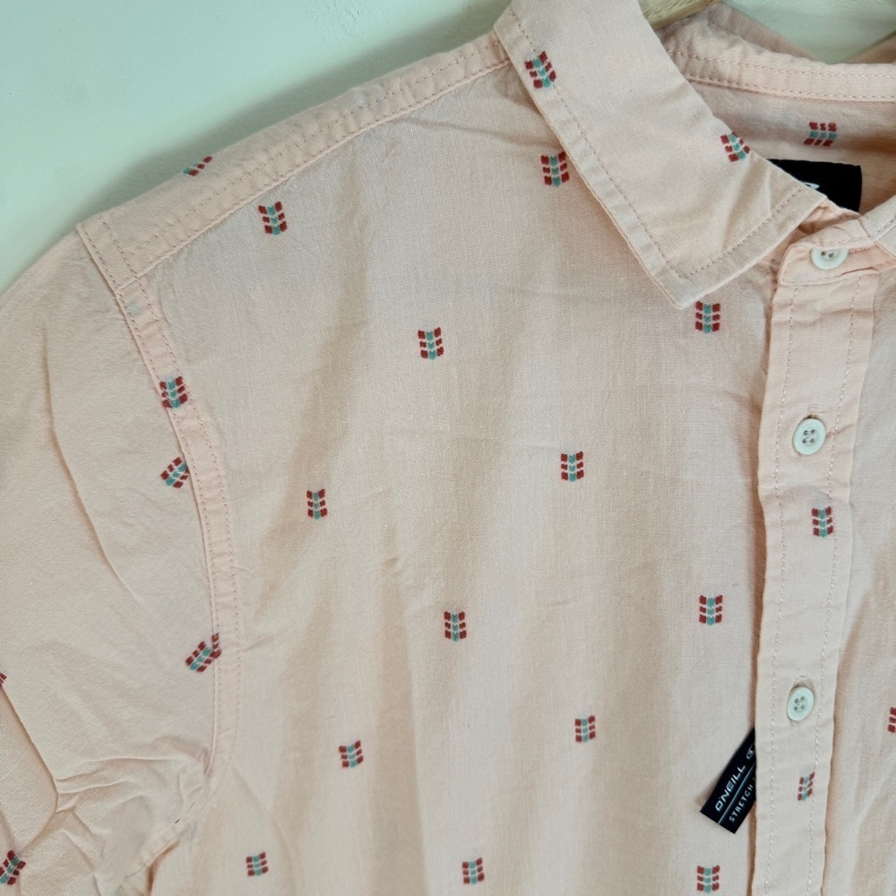 ONeill Pink Geometric Print Short Sleeve Button Up Collared Mens Size S Standard - Picture 5 of 12